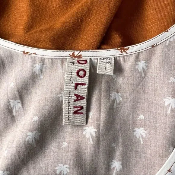 Dolan Anthropologie Brown & White Palm Tree Patterned Colorblock Tank Top - Picture 8 of 9